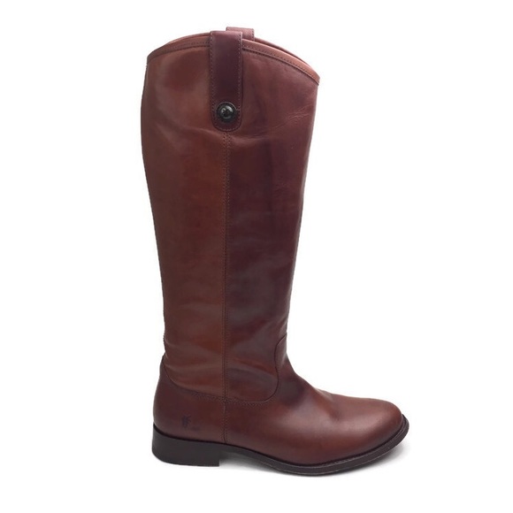 Frye Melissa Button Lug Tall Cognac Boots Size 8